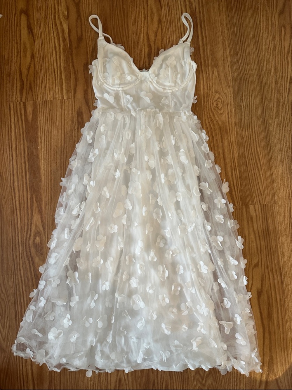 Lulus Whimsical Wishes White 3D Floral Bustier Midi Dress - Picture 4 of 8